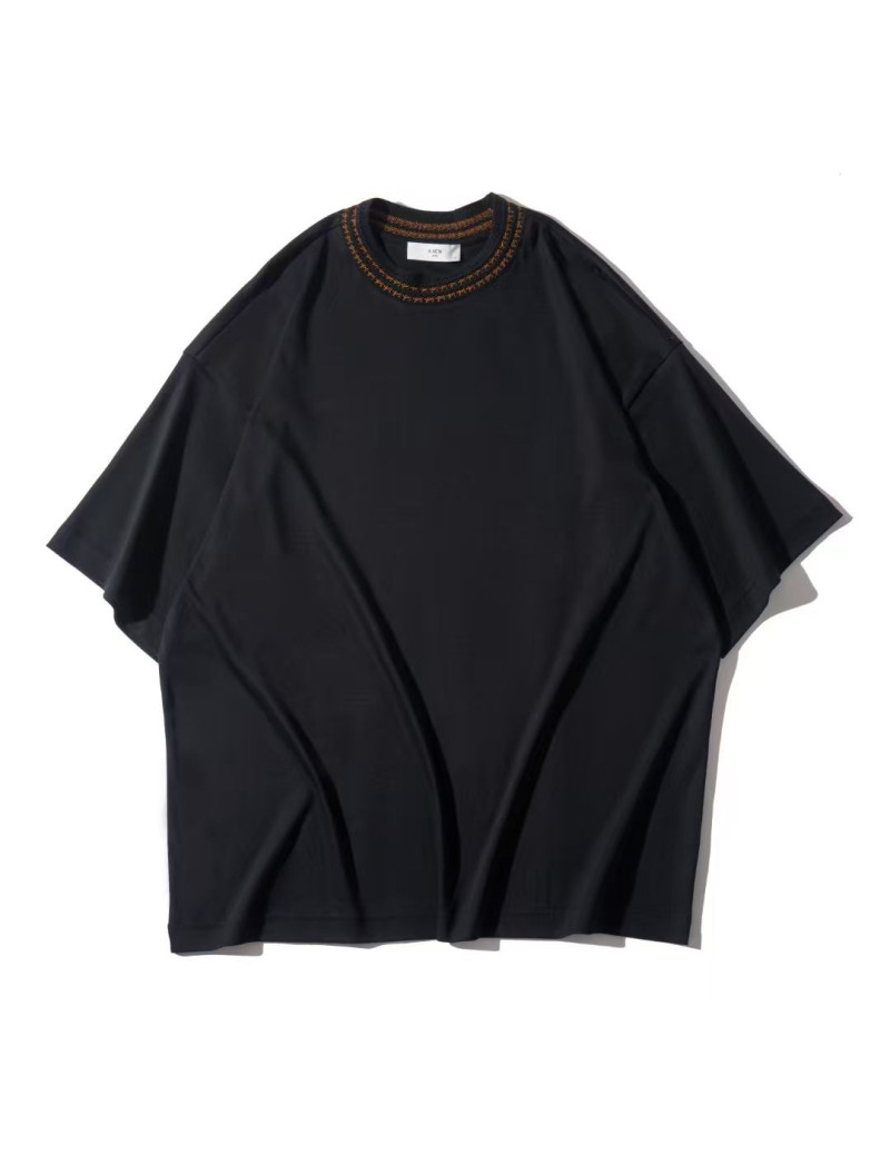 Contrast Ribbed Collar Oversized T-Shirt
